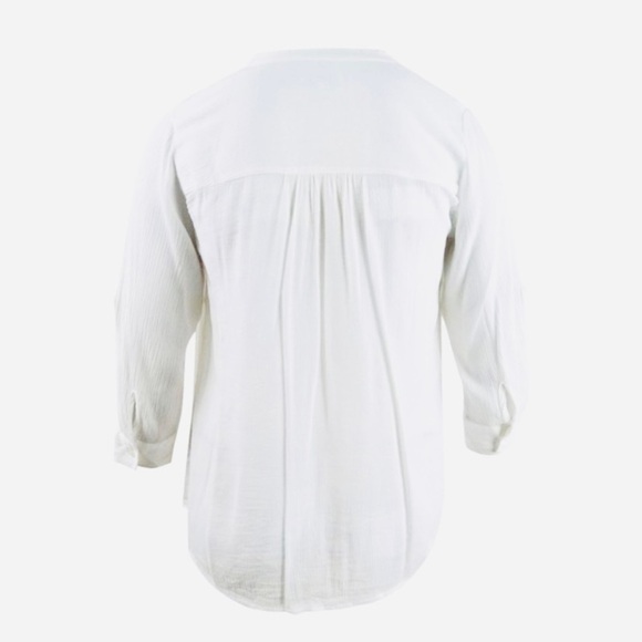 NEW Charter Club Plus Size White Blouse Button Up Shirt Roll Tab 3/4 Sleeves 0X - Picture 3 of 9